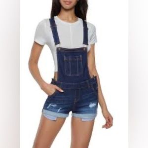 Wax Jeans Summer Overall shorts. Distressed Blue Denim bib shortalls Size Small